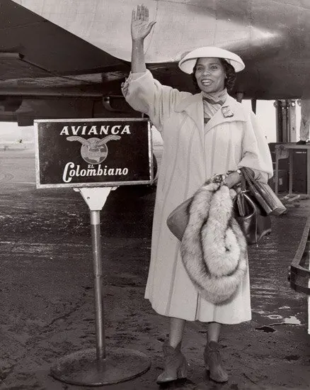 Marian Anderson in an airplane, 1956